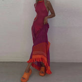 Knitted Hollow Out Tassel Sexy Ruched Halter Boho Dress